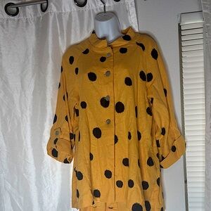 Vintage Yellow Polka Dot Button-Up Blouse